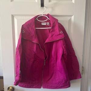 Chico's Fuchsia Pink 3/4 Sleeve Full Zip Lightweight Track Jacket Size 1